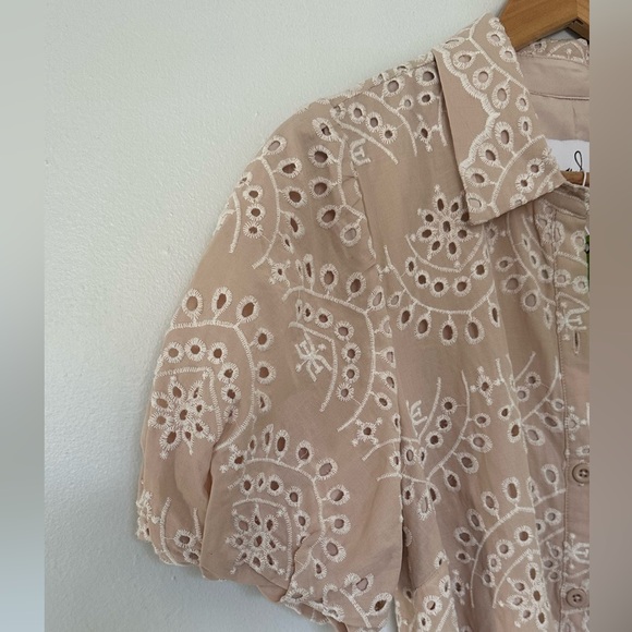 Sam Edelman Belted  Puff Sleeve Eyelet Mini Shirtdress - Picture 9 of 11